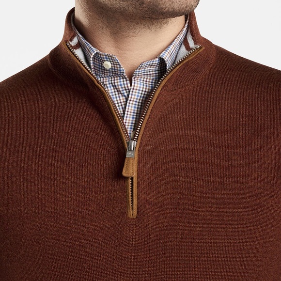 Peter Millar Wool Silk Suede Trim 1/4 Zip Sweater - M - Picture 3 of 9